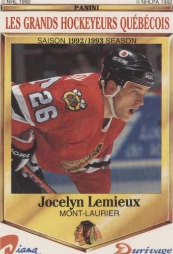1992-93 Panini Diana/Durivage Les Grands Hockeyeurs Quebecois - Jocelyn Lemieux #15