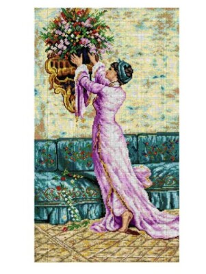 ''A Woman who is Placing a Vase'' Printed Canvas or Threads Kit Needlepoint 2733