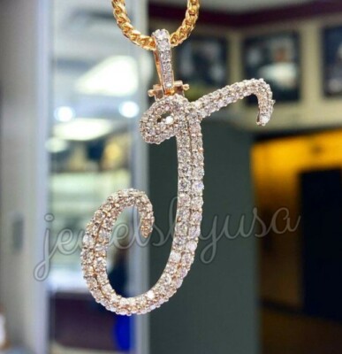 Pre-owned Nsg 2 Ct Tester Passing Moissanite Men's Any 1 Letter J Pendant 925 Silver Free Gift In White