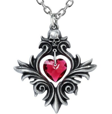 Alchemy Gothic Bouquet of Love Pendant Red Heart Crystal Skull Necklace P905 New