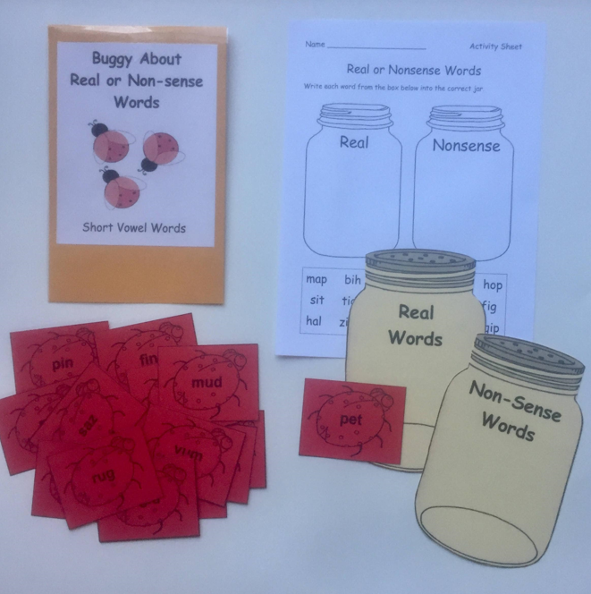 Teacher Made Literacy Center Learning Resource Game Real or Nonsense Word Sort