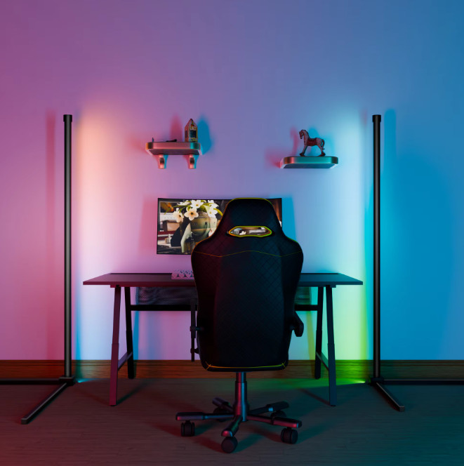 Smart standing LED floor lamp changes with app and remote