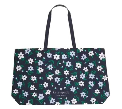KATE SPADE NEW YORK Floral Canvas Tote Large/Foldable Blue Lagoon - NWT