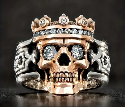 Silver Gold Rhinestones SKULL KING Ring Size 11 Men Thumb  FREE SHIP - 2 Items