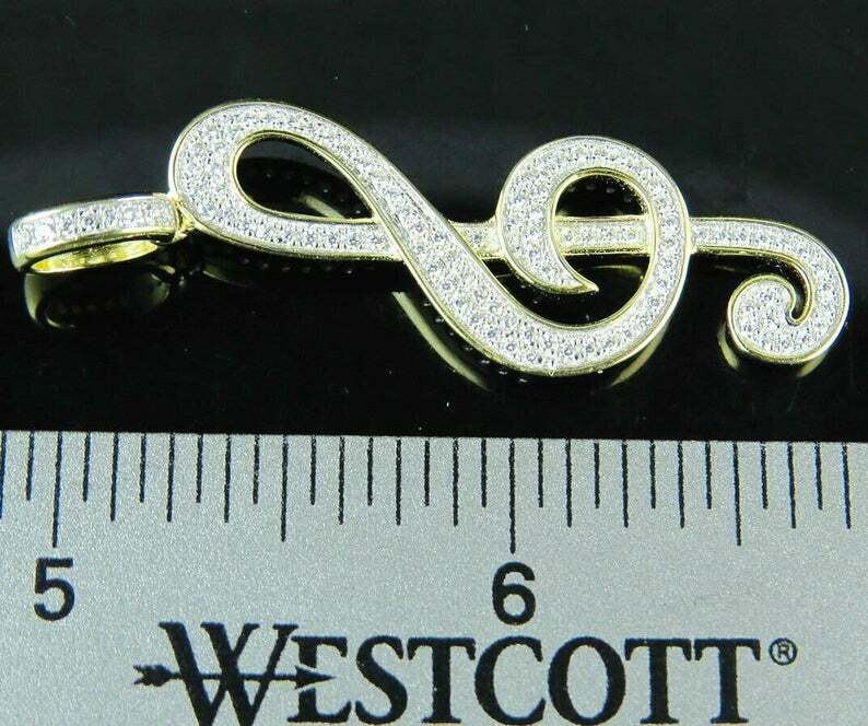 Pre-owned Online0369 Mens 1 Ct Rd Simulated Diamond Musical Notes Charm Pendant Yellow Gold Plated