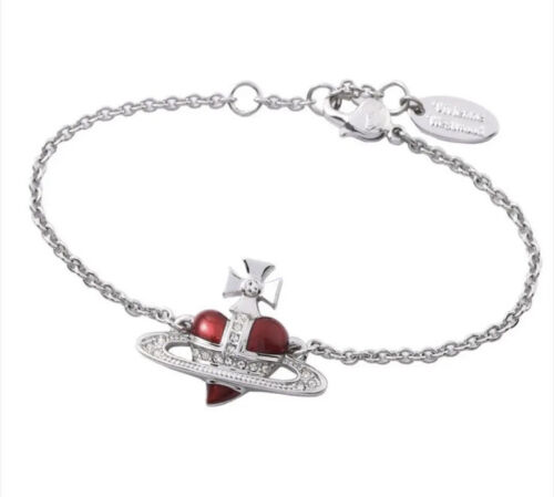 Vivienne Westwood Diamante Heart Bracelet Orb Silver / Red Vivienne Westwood Diamante Heart Bracelet Orb Silver / Red