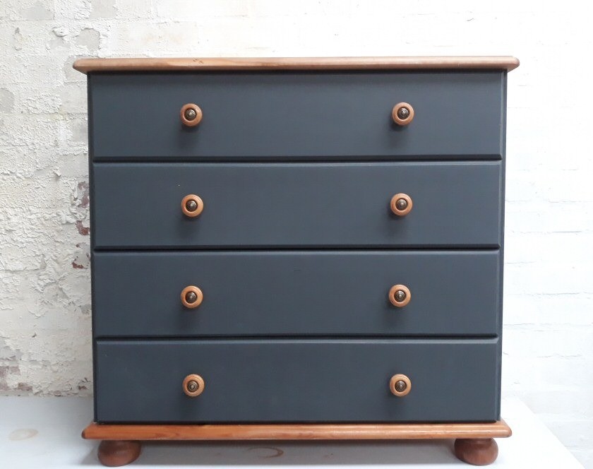 Modern Pine Chest Of Four Drawers Painted Slate Grey Paint And