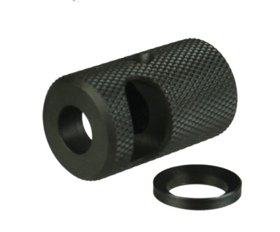 Steel Compact Low Concussion 1/2x36 TPI Muzzle Brake 9mm Knurled Crush Washer