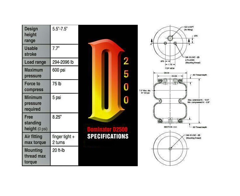 AirLift Dominator D2500 4 Bags 58343 Air Lift 2500 Air Spring Ride Suspension