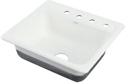 KOHLER Kitchen Sink 25 in. 4-Hole Single Bowl Drop-In Cast-Iron Gloss White