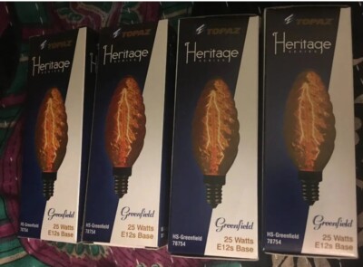 Lot of 4: Bulbs~TOPAZ~Heritage Series~Greenfield 25 Watts Amber E12s Base 78754