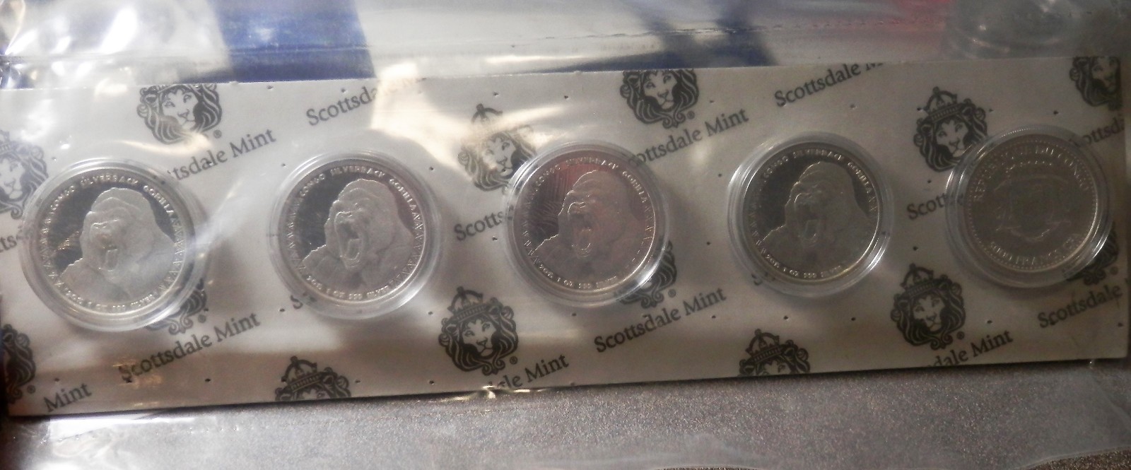 5 Strip 2015 Republic Of Congo 1 oz. .999 Silver Proof-Like  Silver Back Gorilla