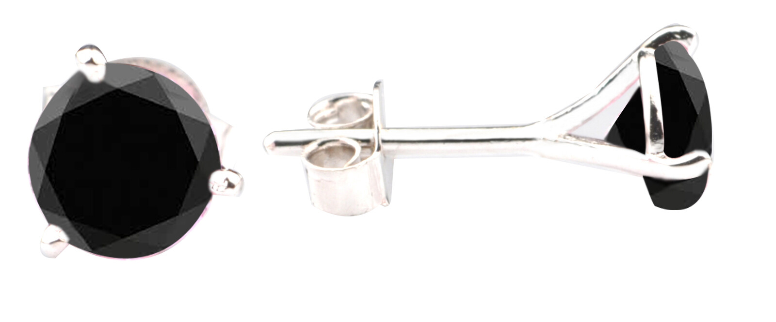 Pre-owned Planet Technology 3.00ct Round Shape Natural Black Diamond Women's Studs In 925 Sterling Silver In Jet Black