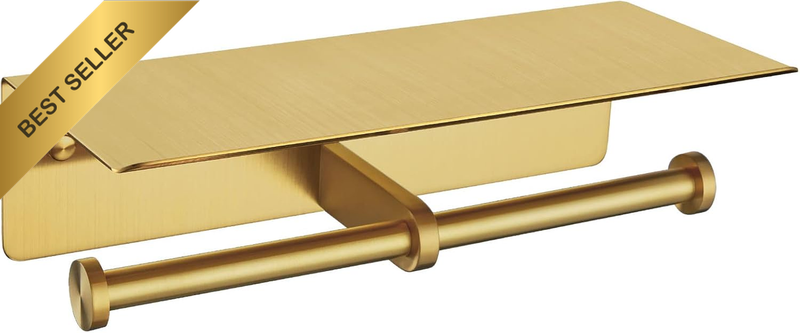 Double Toilet Paper Phone Holder Brushed Gold, SUS 304 Stainless Steel Modern Ti