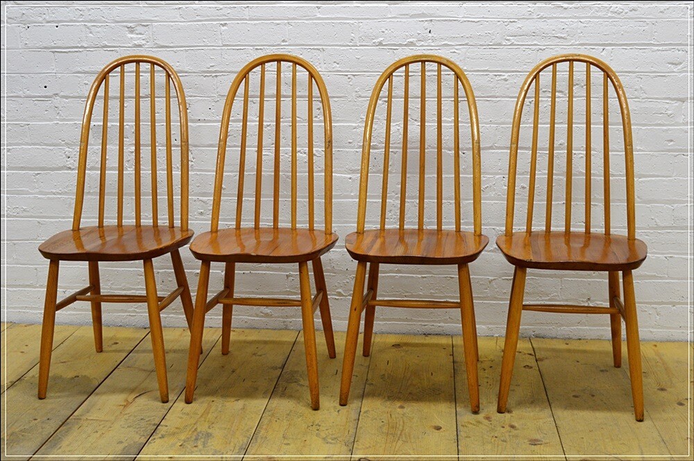 vintage Priory blonde kitchen dining chairs set of 4 ercol style in