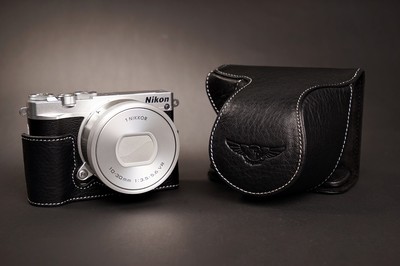 Genuine real Leather Full Camera Case bag Cover for Nikon J5 10-30mm Lens Black