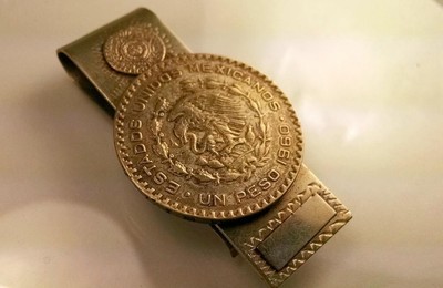 VINTAGE MONEY CLIP 1960 MEXICO PESO ALPACA 