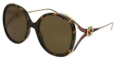 Pre-owned Gucci Gg0226s 002 Havana & Gold Round Oversized Sunglasses Gafas De Sol Size 56 In Brown Lenses