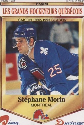 1992-93 Panini Diana/Durivage Les Grands Hockeyeurs Quebecois - Stephane Morin #9