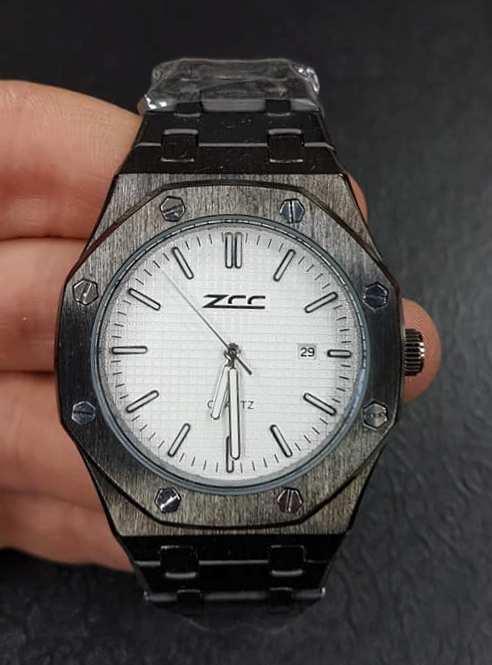 Orologio Da Polso Zcc Industrial Uomo Analogico Quarzo Datario Nero Bianco lac