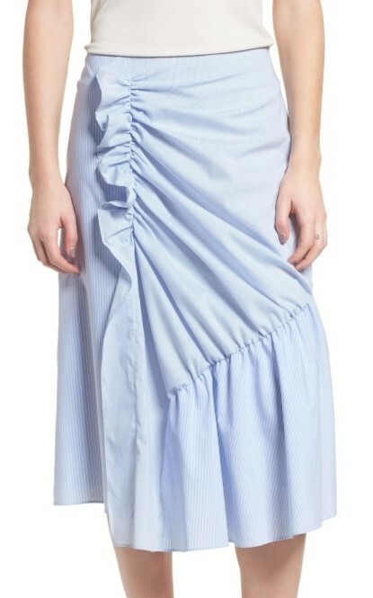 Trouve 153449 Women's Mixed Stripe Poplin Skirt Ruffles Blue Sz. XXL