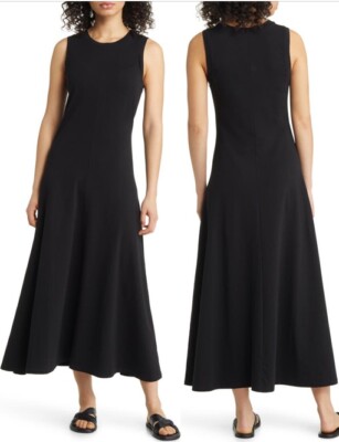NORDSTROM Sleeveless Cotton Blend Midi Dress Size XXS/2XS, Black A-Line NEW NWOT