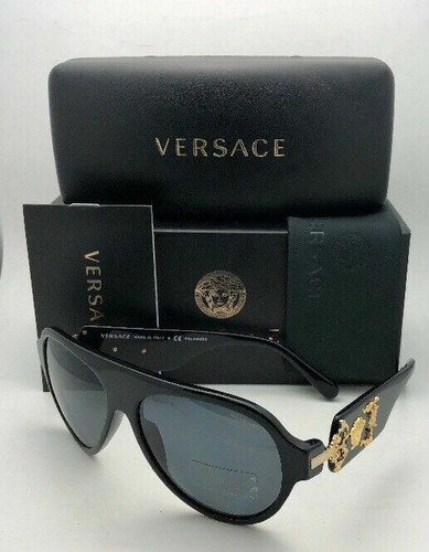 Pre-owned Versace Polarized  Sunglasses Ve 4323 Gb1/81 58-15 140 Black-gold Frame W/ Grey In Grey Polarized