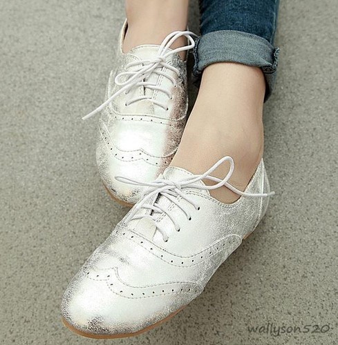 women faux leather ladies oxford flats lace up shoes Brogue