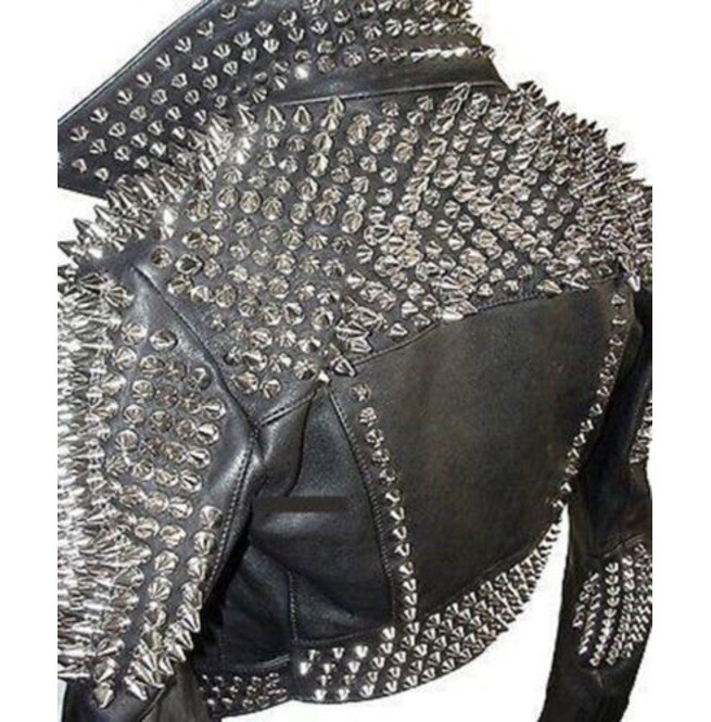 Pre-owned Xpertleather Mens Black Leather Rock Punk Style Silver Studded Spiked Biker Moto Jacket Xpl08