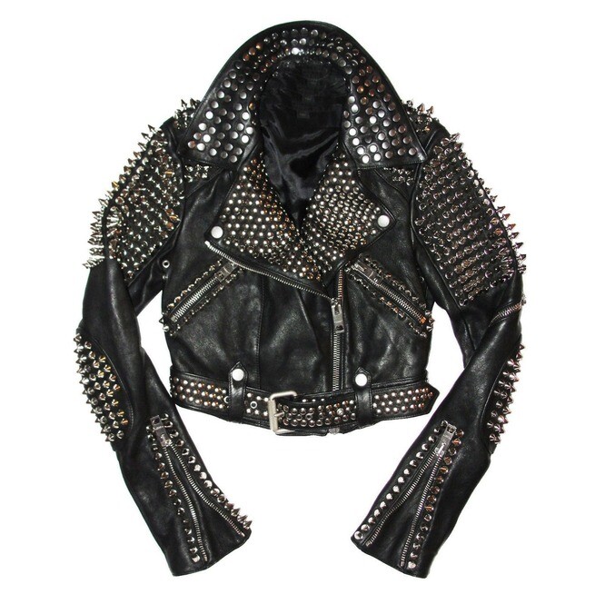 Pre-owned Xpertleather Mens Black Leather Rock Punk Style Silver Studded Spiked Biker Moto Jacket Xpl08