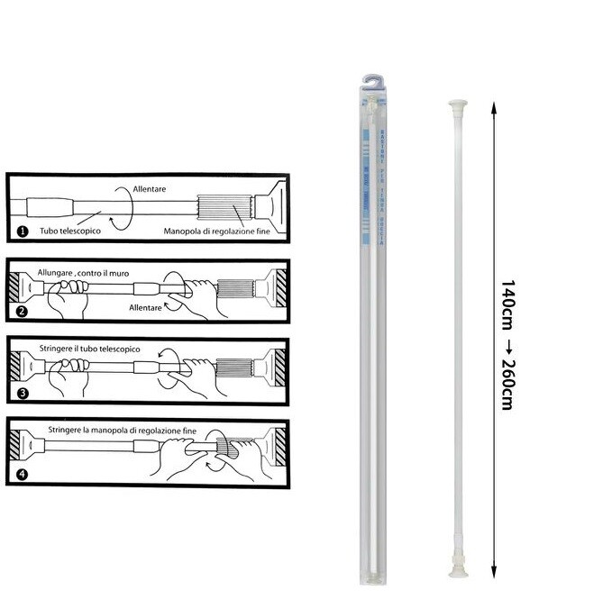 Bastone Barra Sbarra Per Tenda Tendaggi Allungabile da 140cm 260cm Bianco dfh
