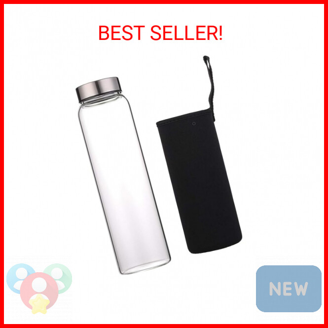 sunkey Glass Water Bottle 32 oz High Borosilicate with Neoprene Sleeve Leak Proo