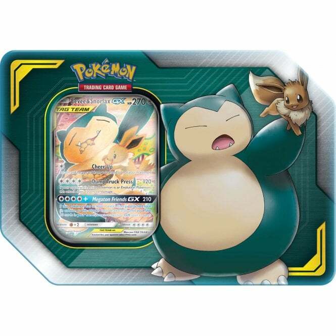 Details About Pokemon Tcg Tag Team Tin Eevee Snorlax Gx 4 Booster Packs Sealed
