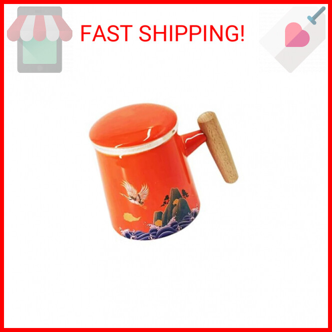 Cup With Infuser, Lid & Wooden Handle - Fancy Flower Tea Cup