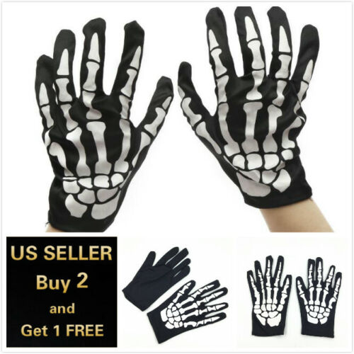 Skull Bone Skeleton Goth Glove Full Finger Gloves Halloween Horror