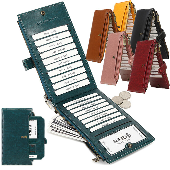 Women's Wallet Credit Card Holder Leather RFID Blocking Pocket Thin Purse Gifts