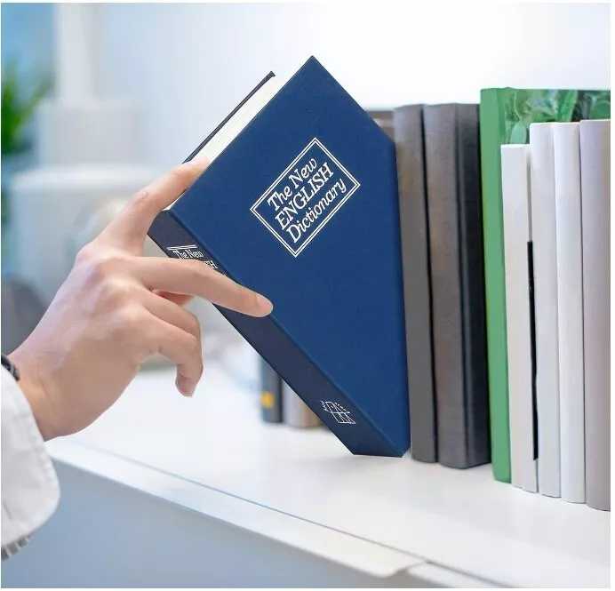 Safe Lock Box Book Vault with Key Metal Fire Proof Secret Money Hidden Gun Cash