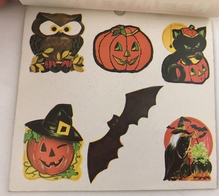 VTG Eureka Halloween 48 Die Cut Seals Stickers Owl Witch JOL Cat Bat JOL/Hat NEW