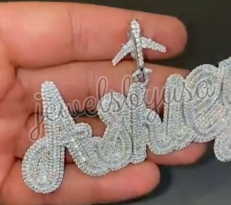 Pre-owned Nsg 3ct Men's Baguette Cubic Zirconia "ashley" Custom Name Pendant 925 Silver In White
