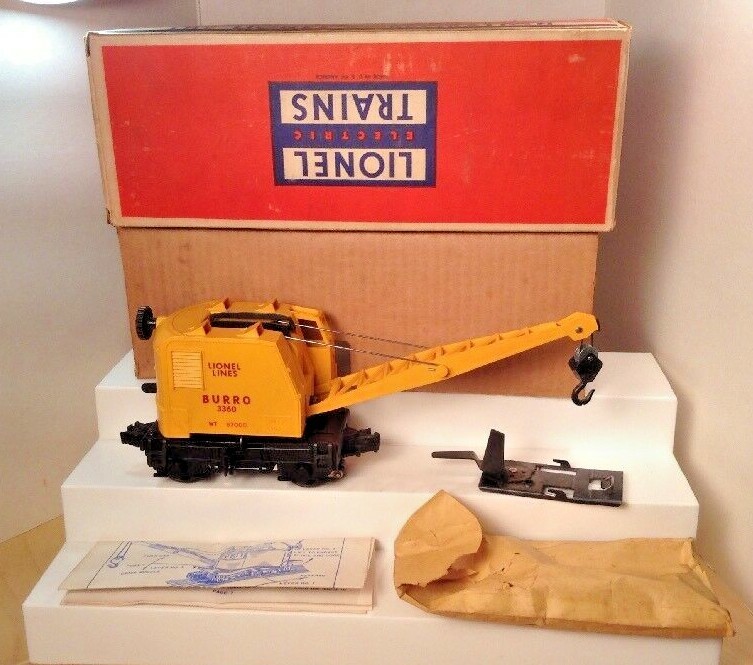 LIONEL 3360 1957 MOTORIZED UNIT Operating Burro Crane C-7+ COLLECTOR QUALITY