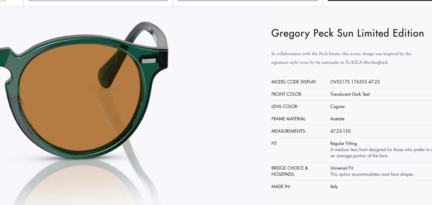 Pre-owned Oliver Peoples Gregory Peck Sun Limited Edition In Dark Teal/ Cognac Msrp$487 In Brown