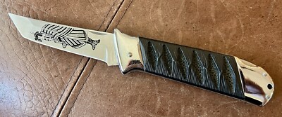 Vintage Valor Manual Folding Knife, Tanto Blade With Samurai, Unused