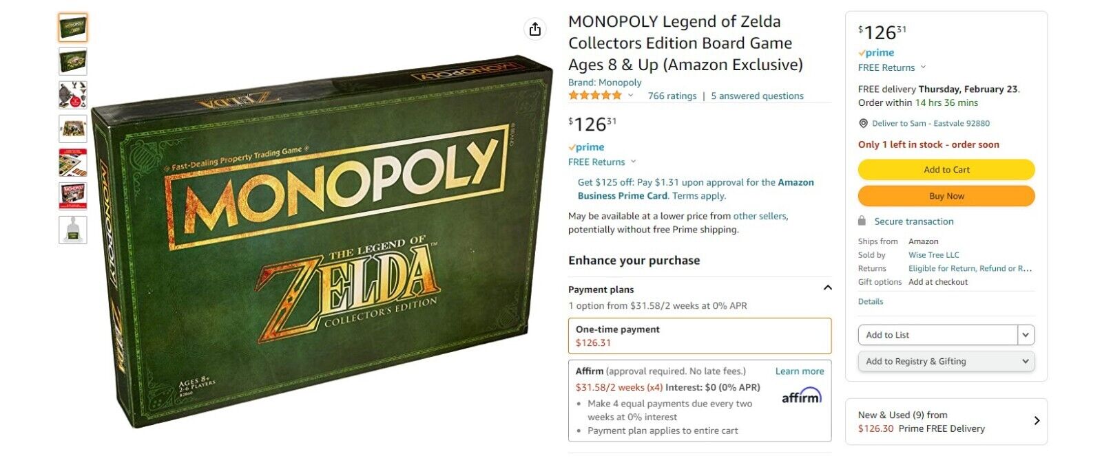 MONOPOLY Legend of Zelda Collectors Edition Board Game Ages 8 & Up New with Seal