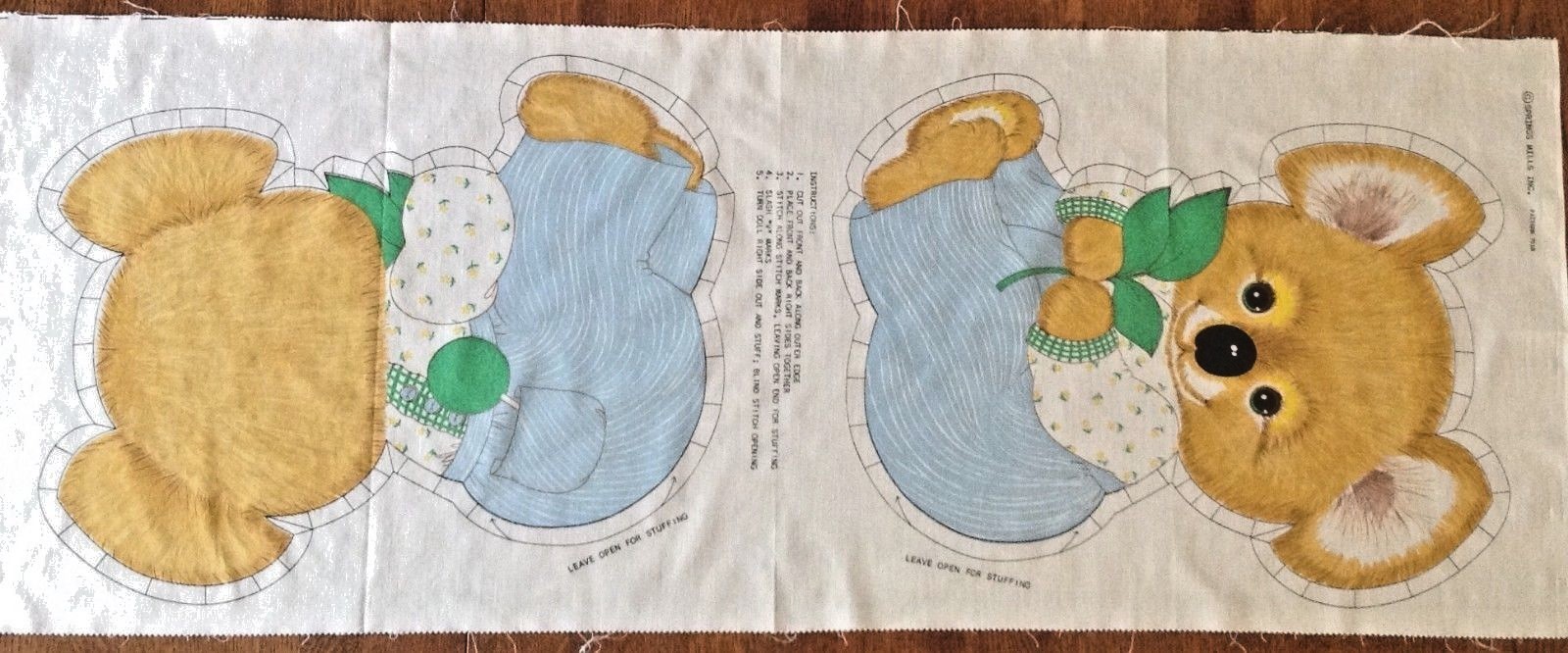 Vtg 1970s Cut and Sew Koala Bear Toy Pillow Doll Fabric Panel Easy Beginner