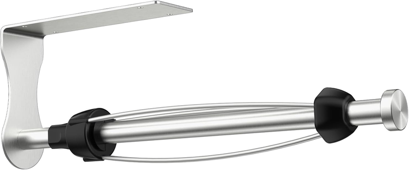 Paper Towel Holder under Cabinet Single Hand Operable with Adjustable Damper Easy Tear Paper Towel Holder Wall Mount for Kitchen Bathroom, Adhesive or Screw, Silver