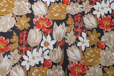 VTG VERA NEUMANN FABRIC 1970s FLOWERS EARTH TONES FLORAL FLOWER POWER 4 YDS+