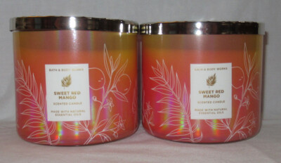 Bath & Body Works 3-wick Scented Candle Lot Set of 2 SWEET RED MANGO essen. oils