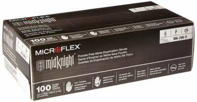 *100-Gloves* Microflex MidKnight Powder-Free Nitrile Medical Small MK-296-S