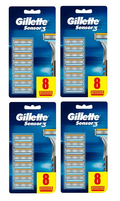 Gillette Sensor 3 Refill Razor Blades, 32 Cartridges (Fits S