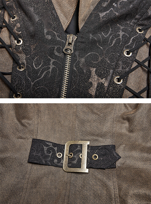 Pre-owned Punk Rave Steampunk Goldener Jacquard Lang Weste Jacke Gothic Barock Punkrave Herren Kaffe
